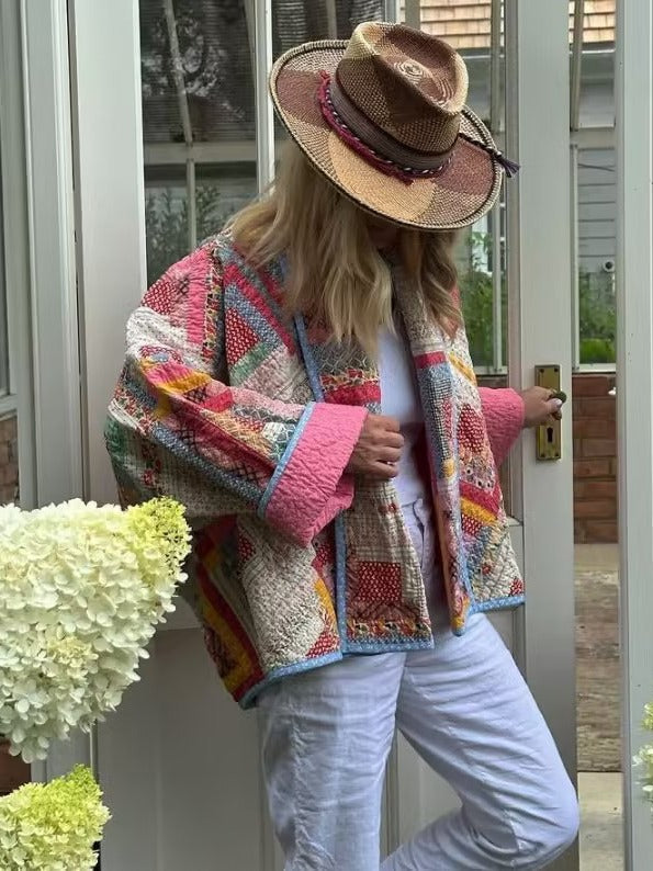 Printed hemmed quilted jacket-Massicos