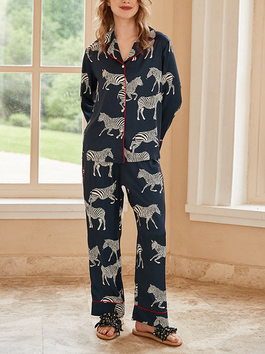 Blue Zebra Print Pajama Set-Massicos