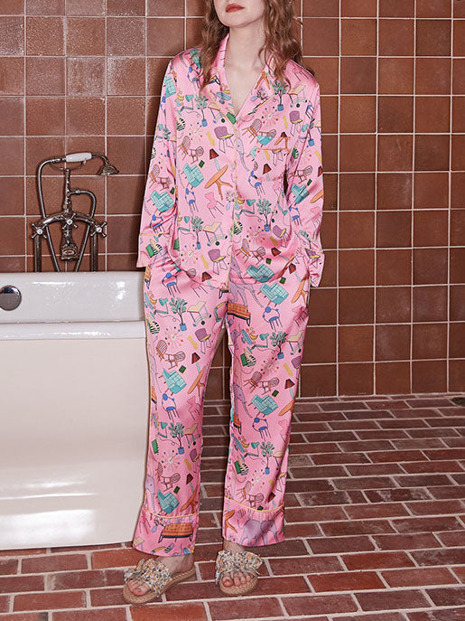 Pink Furniture Print Pajama Set-Massicos