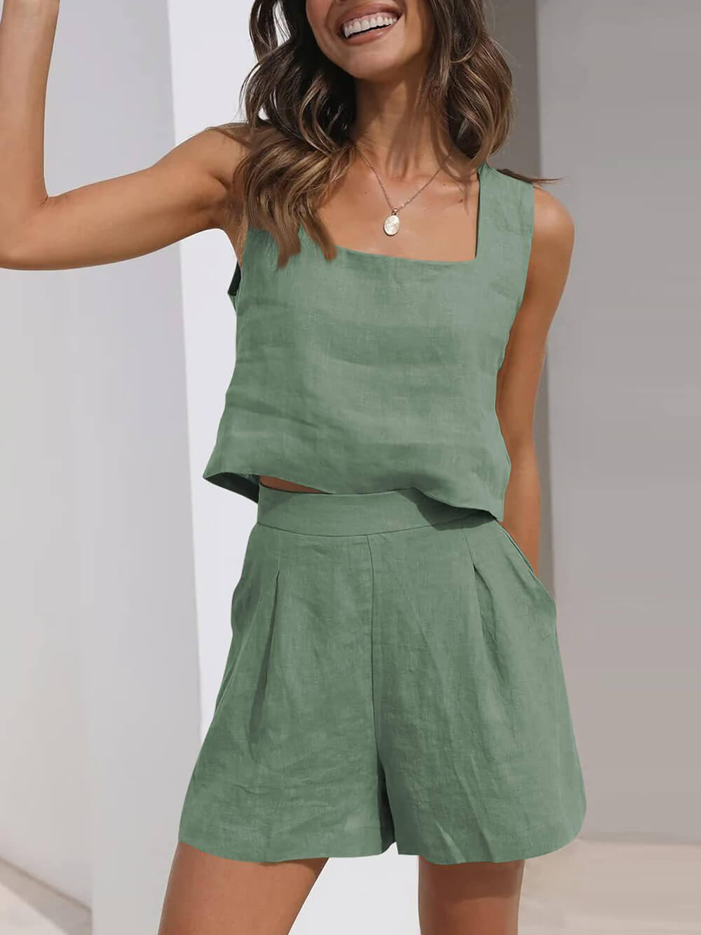 Summer Refreshing Sleeveless Vest Top Shorts Set-Massicos
