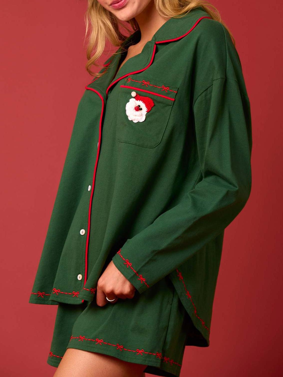 Santa Claus Long Sleeve Shirt Shorts Pajama Set-Massicos