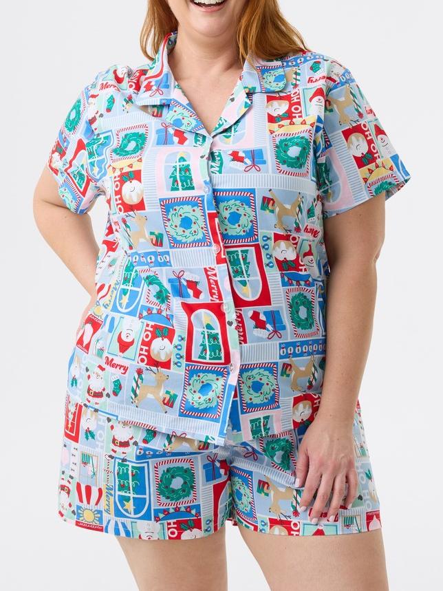 Christmas Print Short Sleeves Cute Cartoon Print Set-Massicos