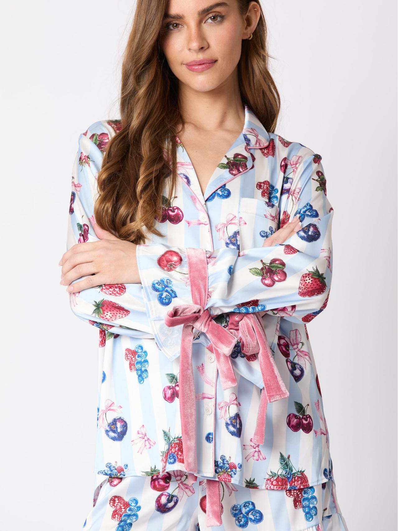 Blue Pajama Set Bow Cuffs-Massicos