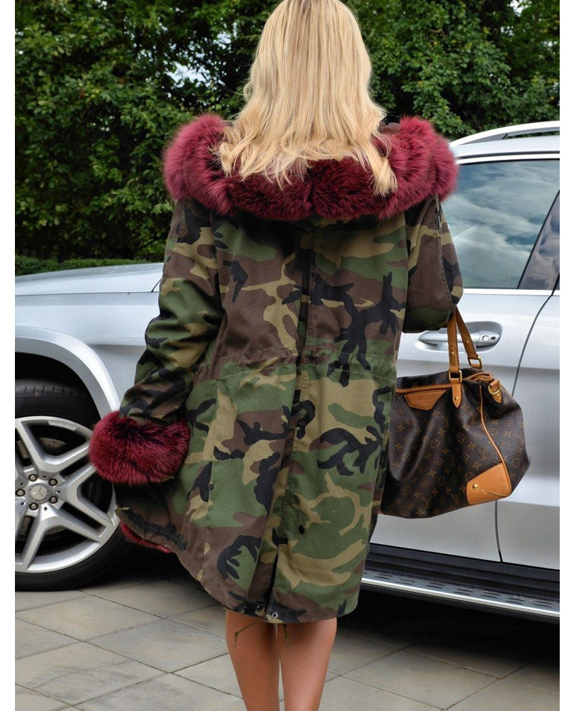 Trafni Women Faux Fur Camouflage Parka Women Hooded Long Winter Jacket Overcoat Plus Size S-3XL-Massicos