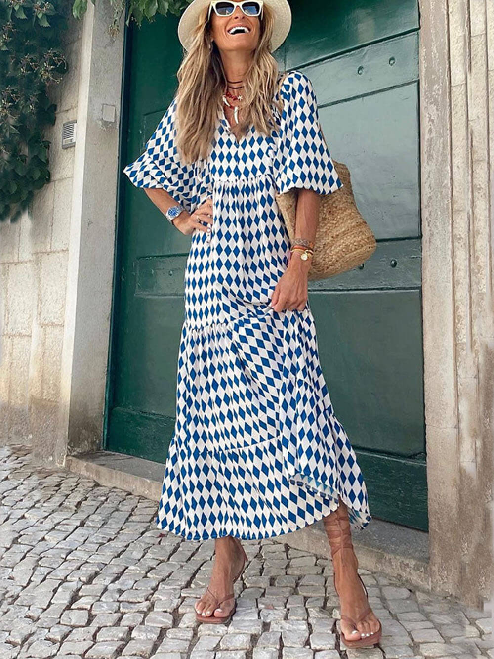 Bohemian Printed Maxi Dress-Massicos