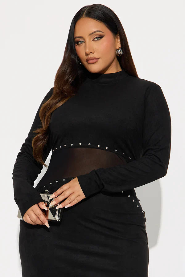 Black mesh panelled maxi dress-Massicos