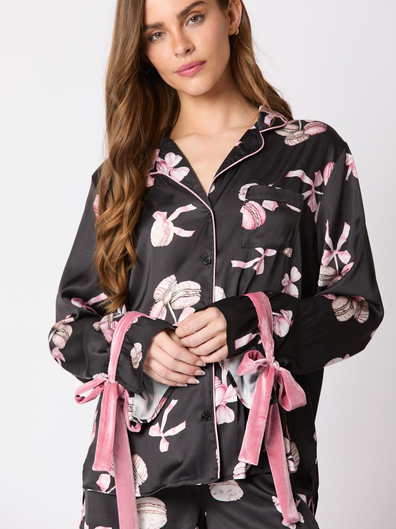 Black Pajama Set Bow Cuffs-Massicos