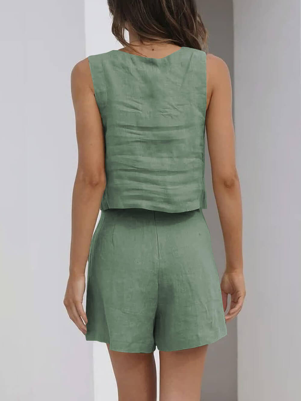 Summer Refreshing Sleeveless Vest Top Shorts Set-Massicos