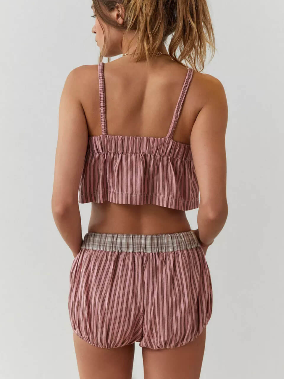 Plaid Suspender Pajama Set-Massicos