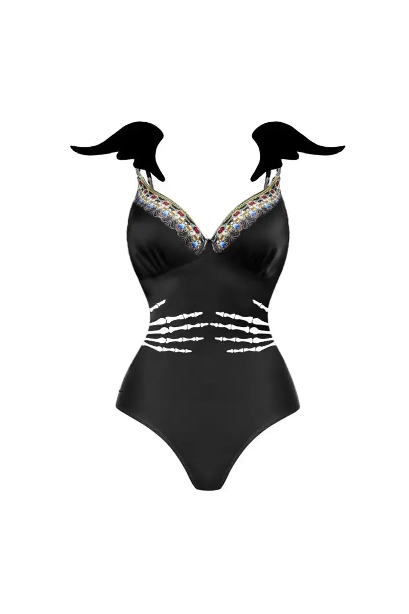 Halloween Skeleton Wings Swimsuit-ROVOLE