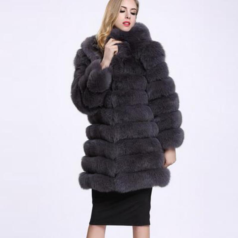 Hooded long faux fur coats-Massicos