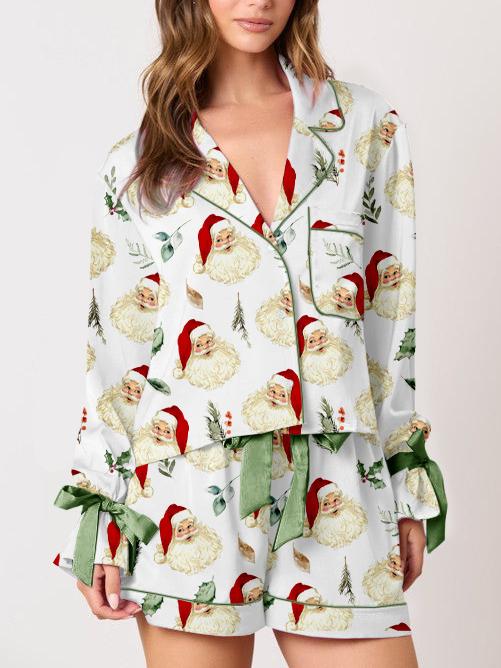Cute Santa Head Print Pajama Set-Massicos