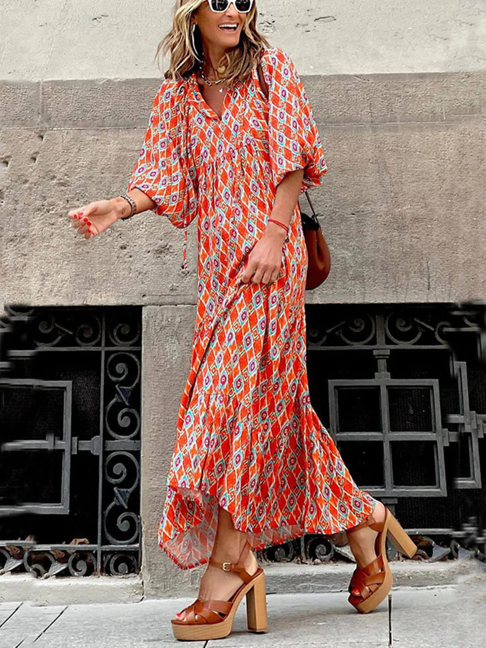 Bohemian Printed Maxi Dress-Massicos