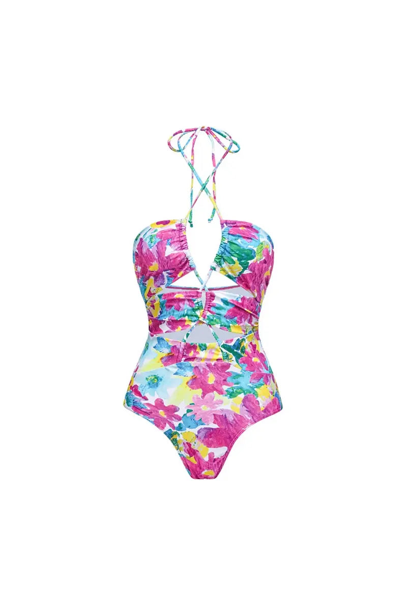 Cutout One Piece Swimsuit Set with Cover Up-ROVOLE