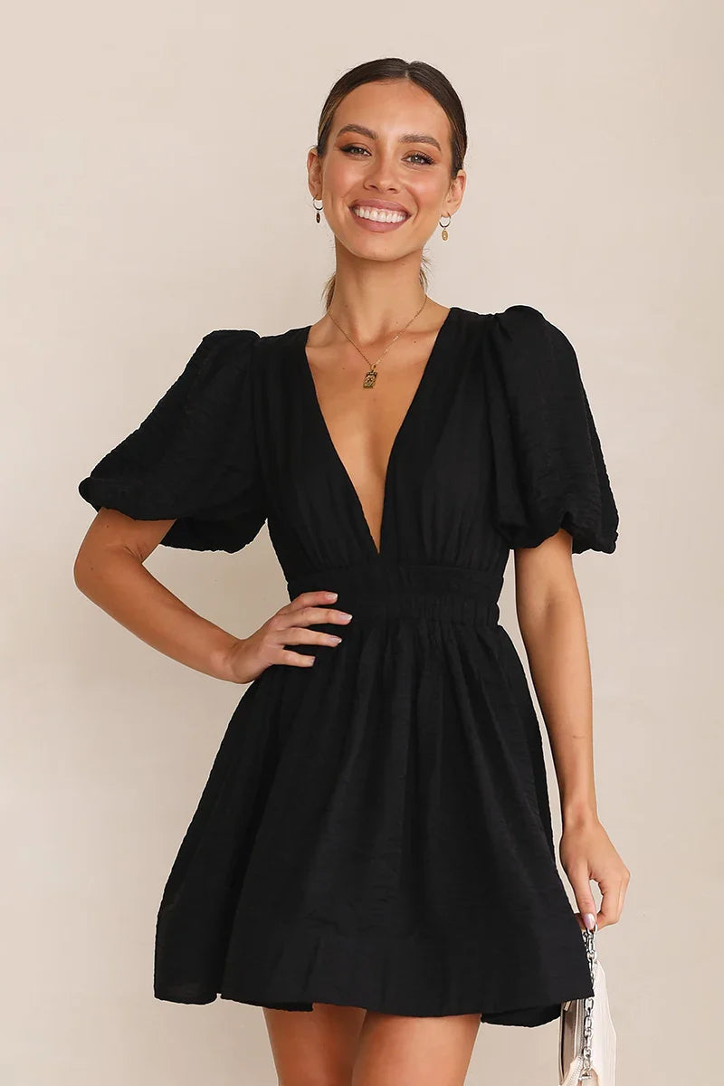 Erin Mini Dress - Black-ROVOLE