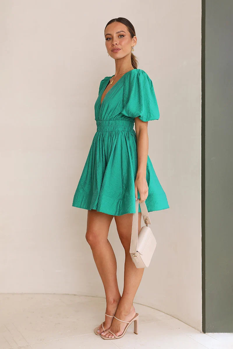 Erin Mini Dress - Emerald-ROVOLE