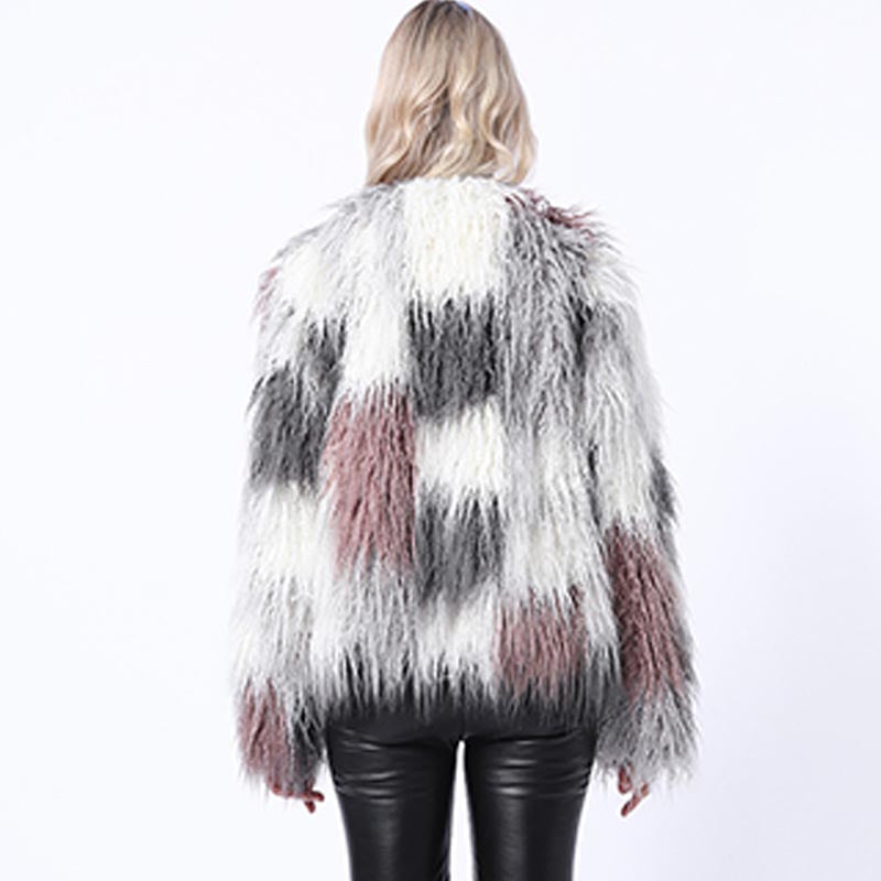 Color-blocked plush faux fur coats-Massicos