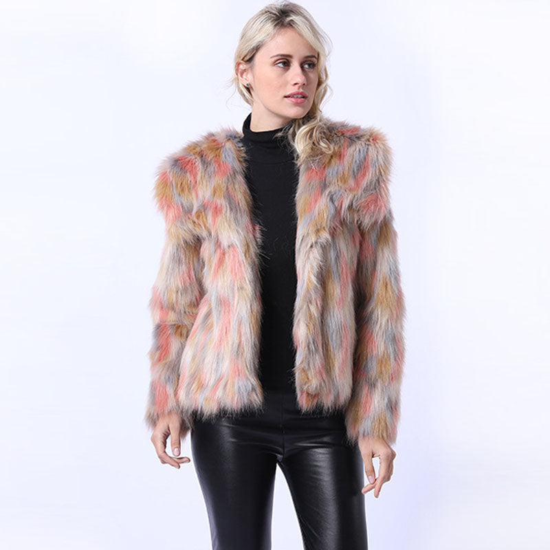 Tie-dye thick short faux fur coats-Massicos