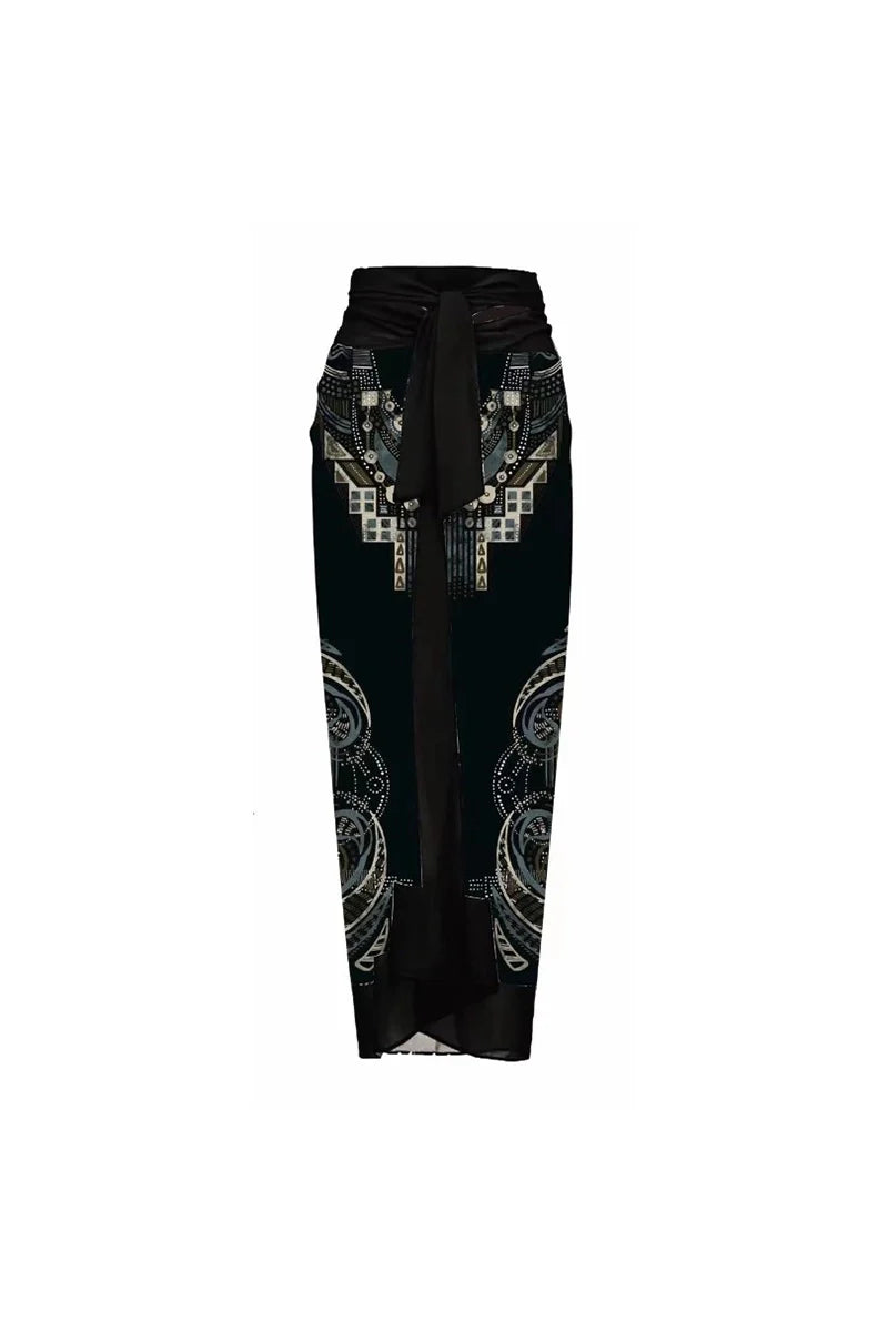 Floral Print One-Piece with 3D Black Flower-ROVOLE