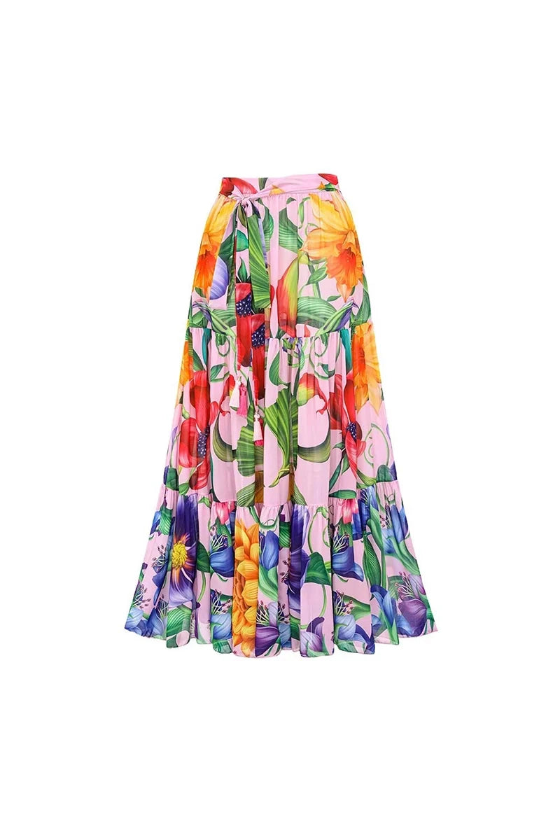 Deep V Lantern Sleeve Printed Swimsuit Set-ROVOLE