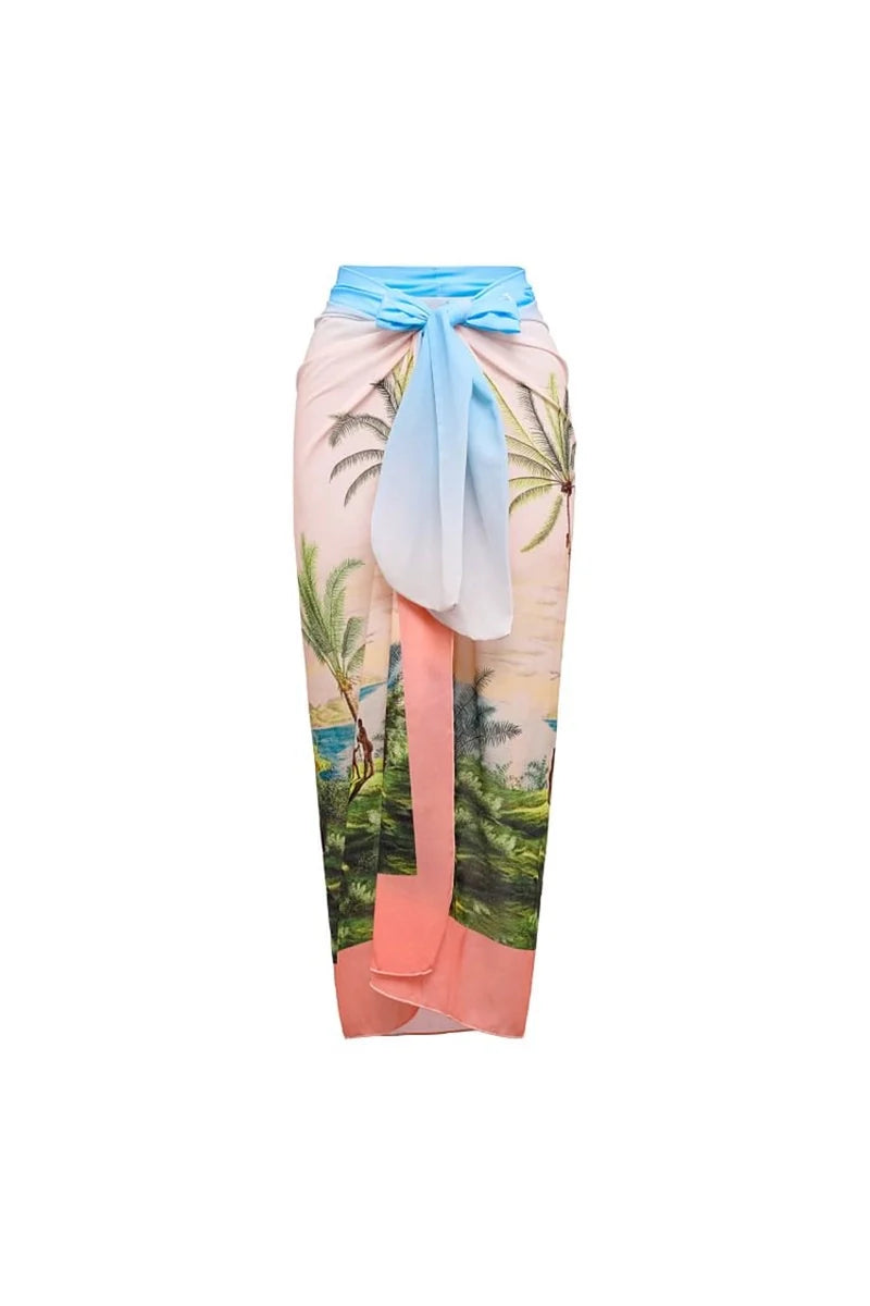 Coconut Tree Print Appliqué One-Piece Swimsuit-ROVOLE