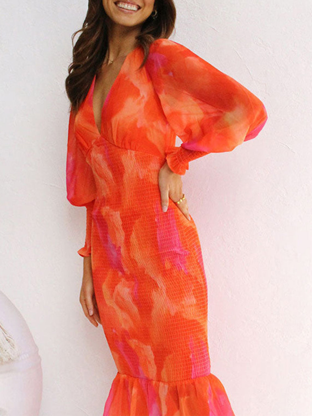 V-Neck Evening Gown Open Back Midi Dress-Massicos