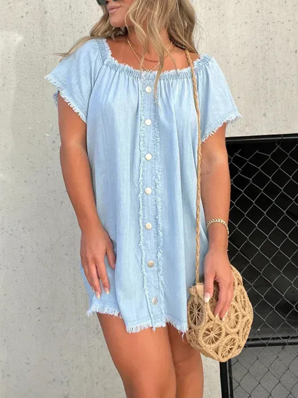 One Shoulder Sexy Denim Mini Dress-Massicos