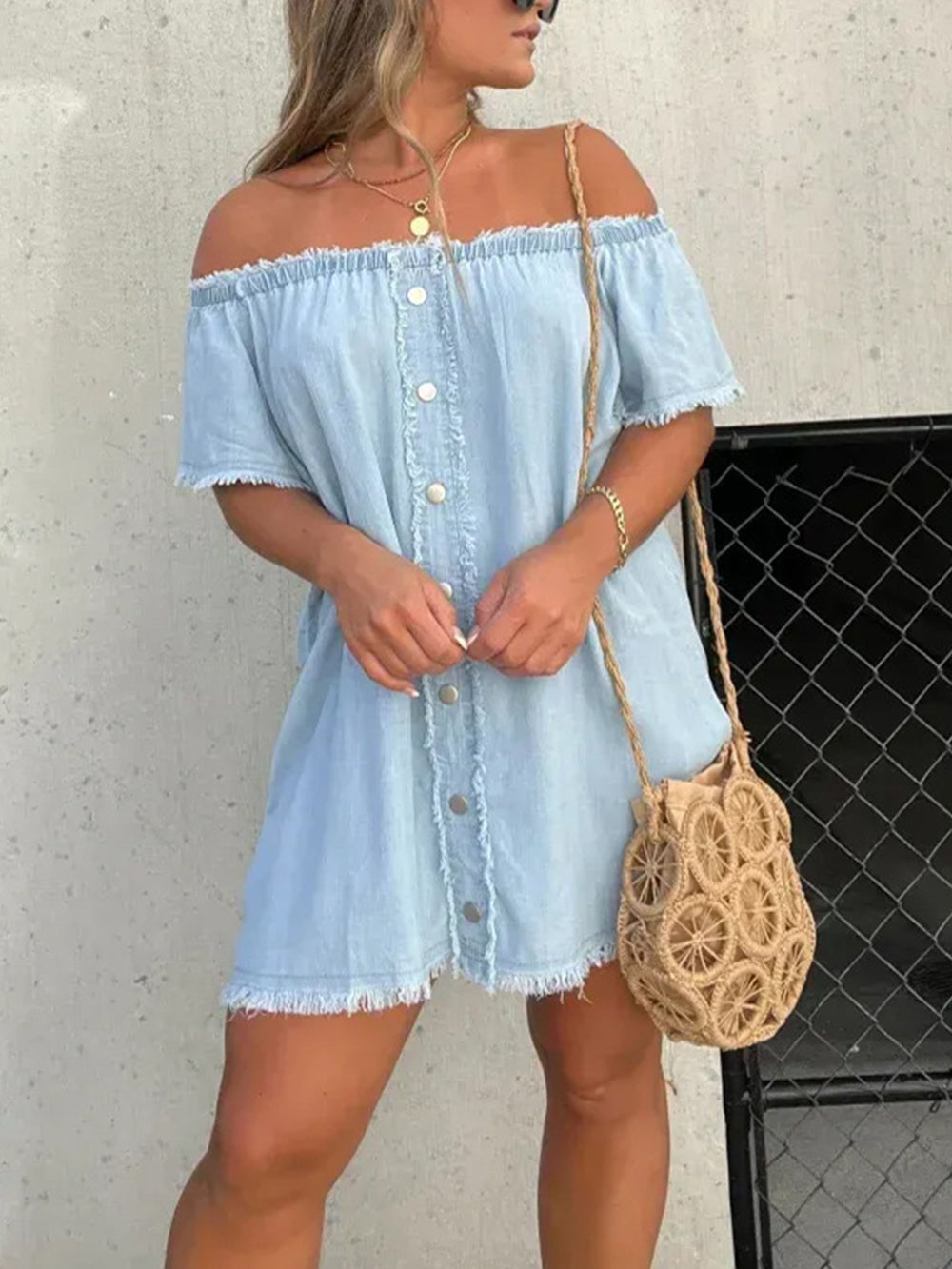 One Shoulder Sexy Denim Mini Dress-Massicos