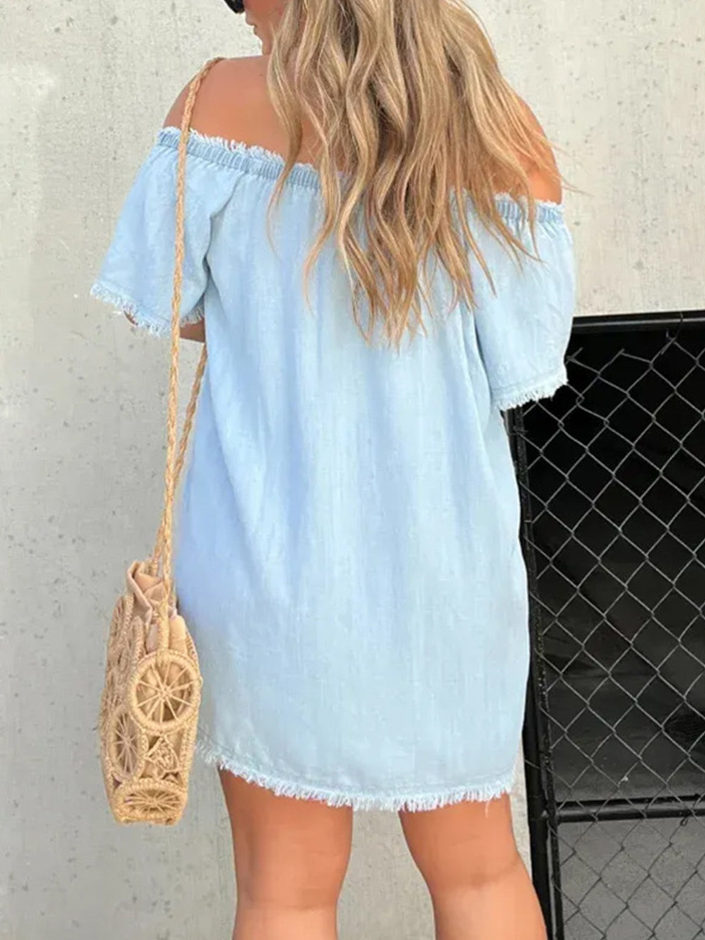 One Shoulder Sexy Denim Mini Dress-Massicos