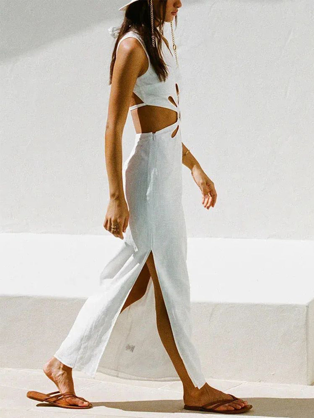 Halter Neck Backless Sexy Holiday Hollow Dress-Massicos