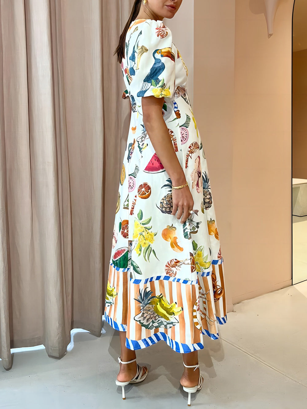 Fashion Graffiti Print Slim Fit Versatile Maxi Dress-Massicos