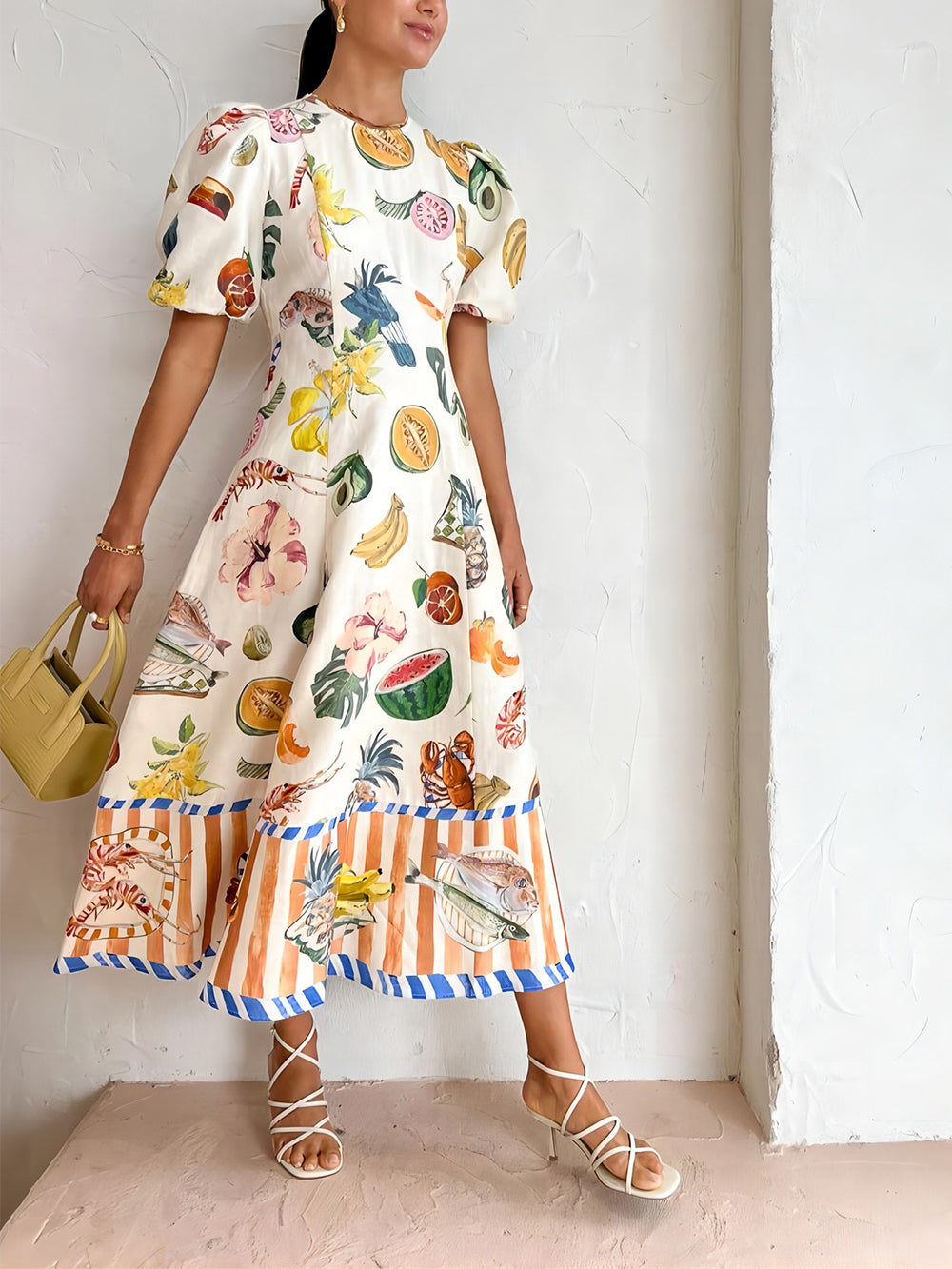Fashion Graffiti Print Slim Fit Versatile Maxi Dress-Massicos
