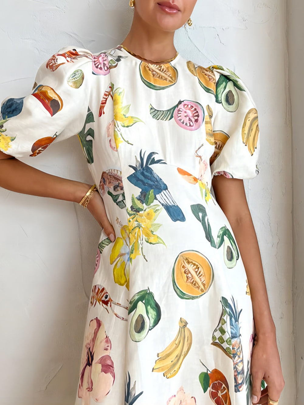 Fashion Graffiti Print Slim Fit Versatile Maxi Dress-Massicos