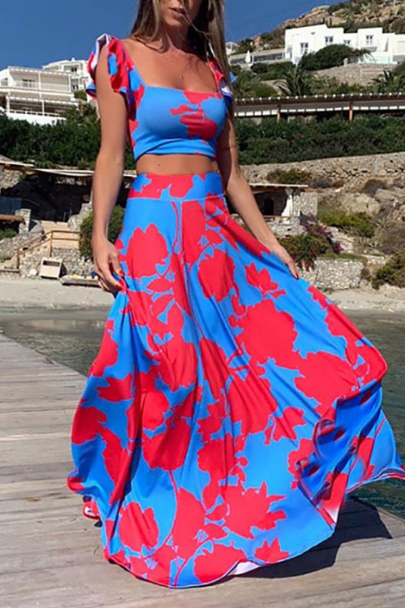 Fashion Print Sexy Swing Skirt Set-ROVOLE