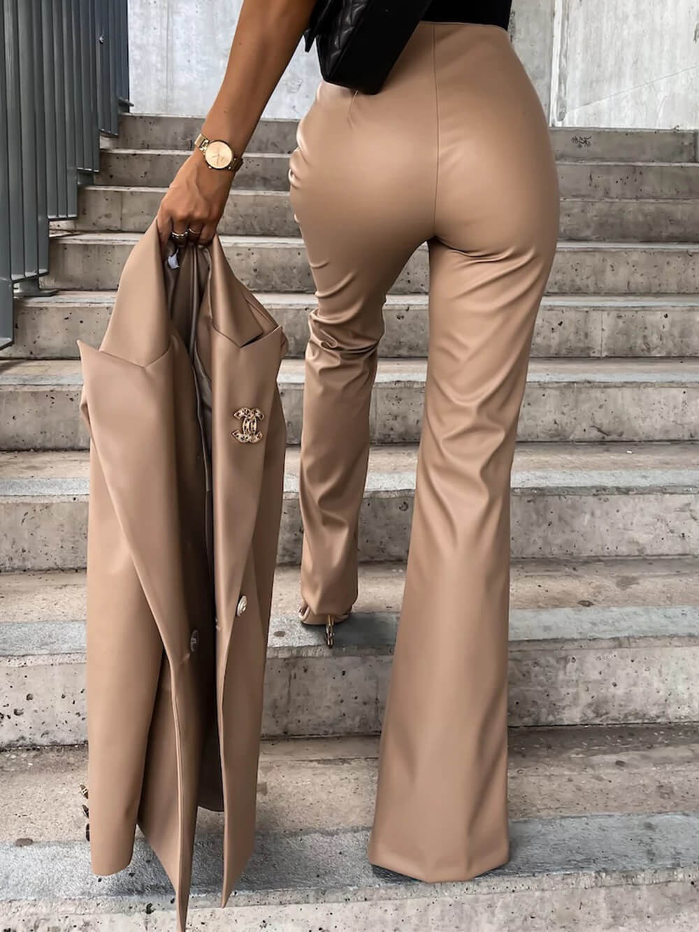 Casual Slit Pu Leather Pants-Massicos