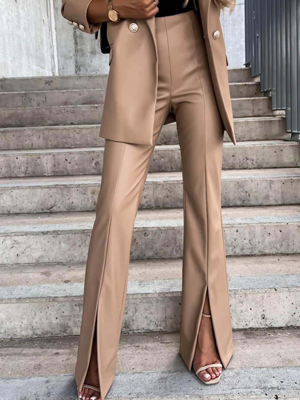 Casual Slit Pu Leather Pants-Massicos