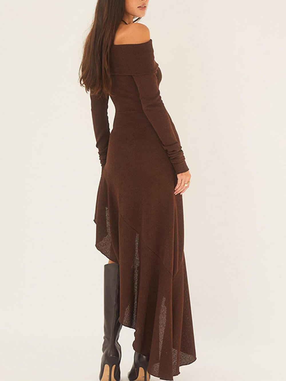Bateau Neck Long Sleeve Maxi Dress-Massicos