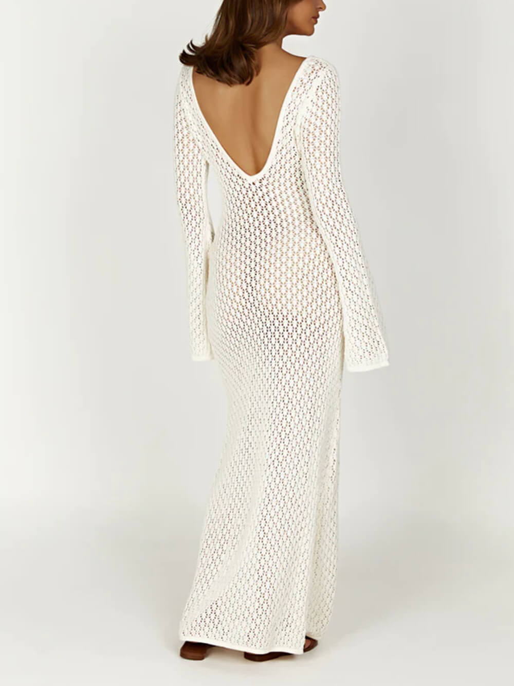 Crochet Fishtail Flare Sleeve Maxi Dress-Massicos