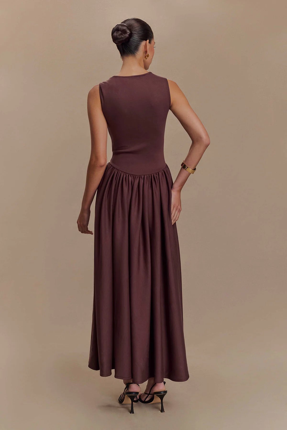 SHARON Midi Dress - Cacao Brown-ROVOLE