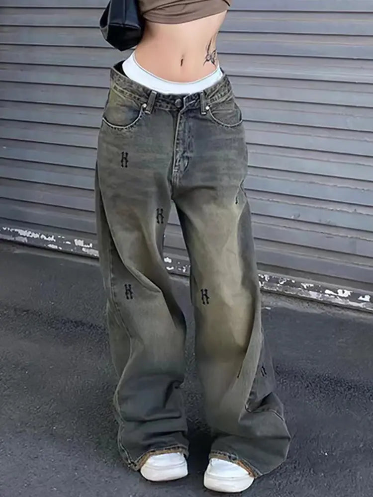 Vintage Printed Straight Jeans-Massicos