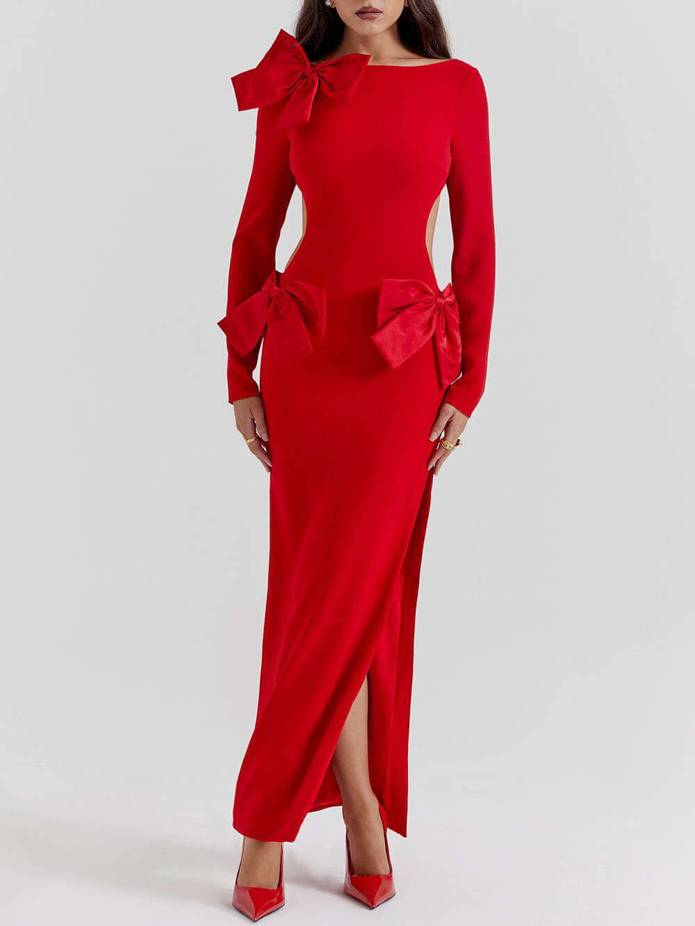 Red Bow Maxi Dress-Massicos