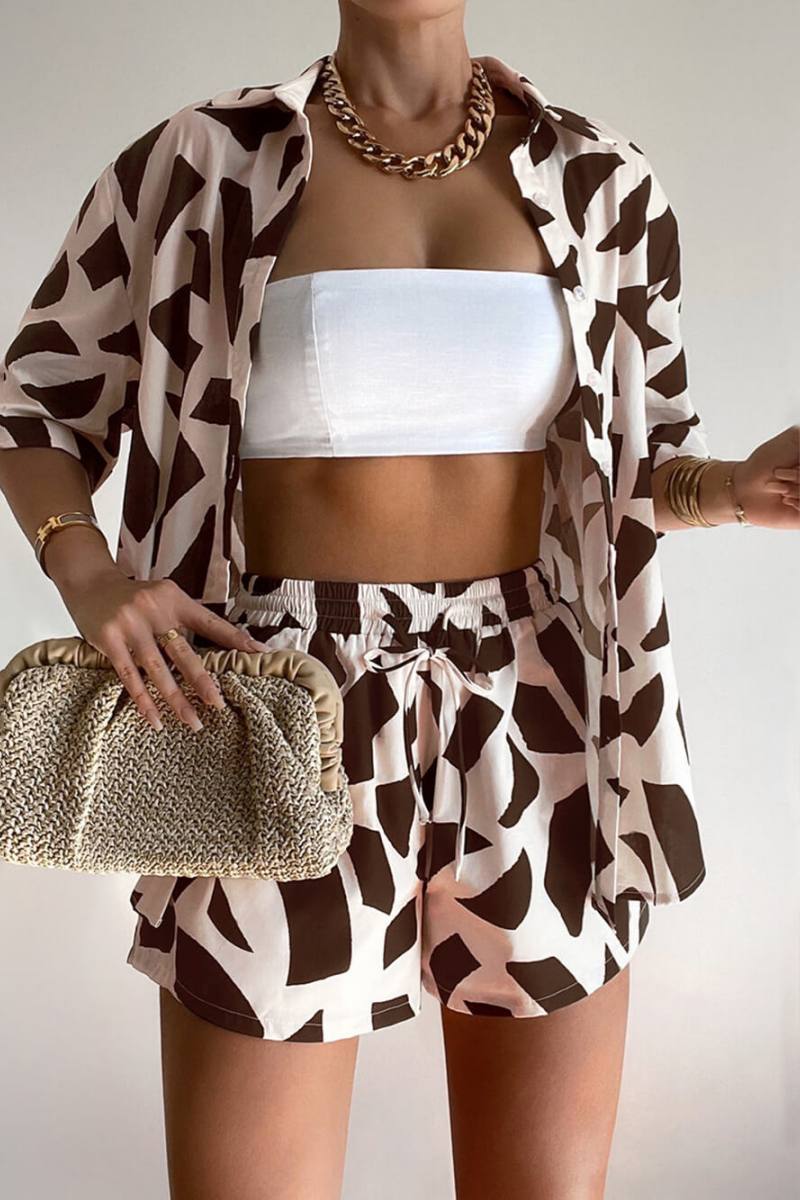 Unique Zebra Print Loose Shirt Shorts Set-ROVOLE