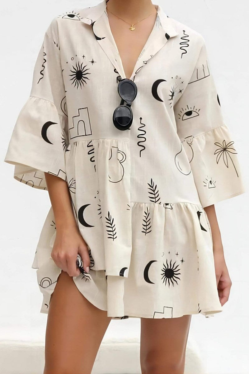 Ethnic Style Loose Shirt Short Dress-ROVOLE