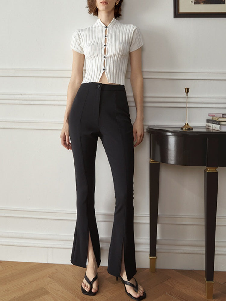 Elegant slit slightly flared suit pants-Massicos