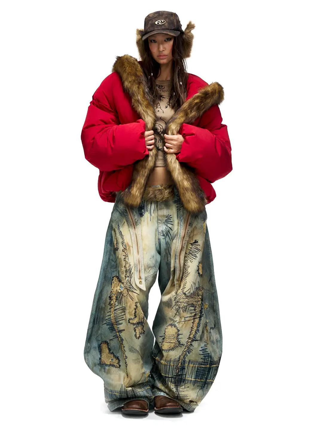 Plato-Dyed Embroidered Scimitar Jeans-Massicos