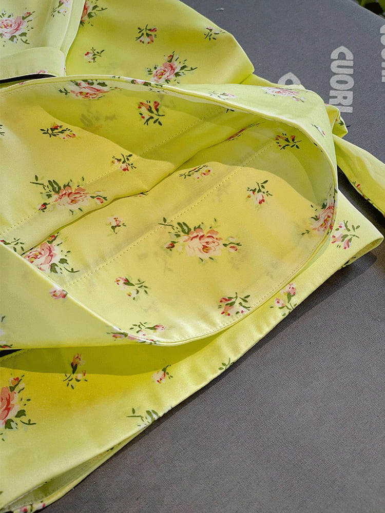 Fluorescent Green Floral Long Sleeve Pajama Set-Massicos