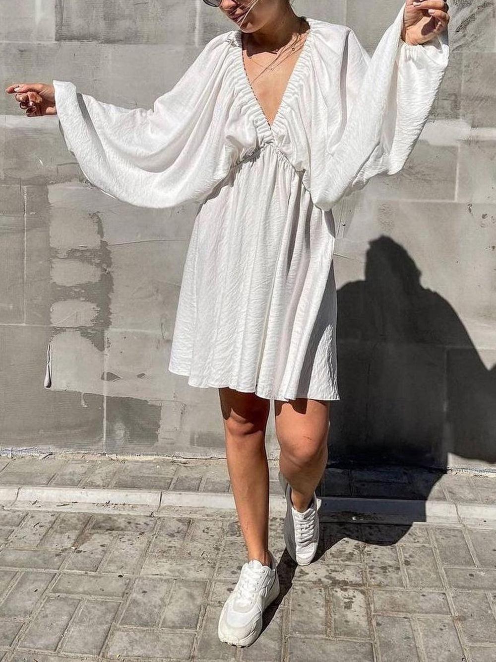 Woven Plunge Skater Mini Dress-Massicos
