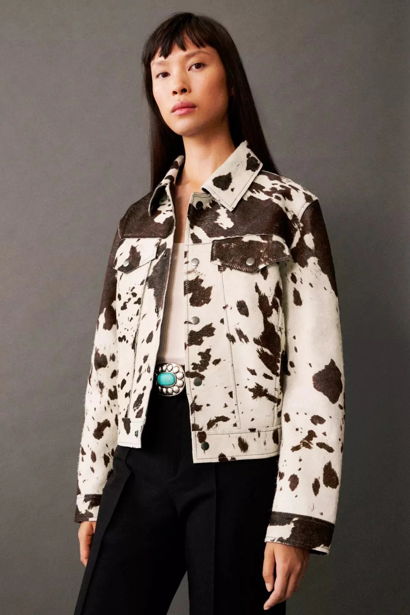 Cow Print Faux Fur Shirt-Style Jacket-ROVOLE