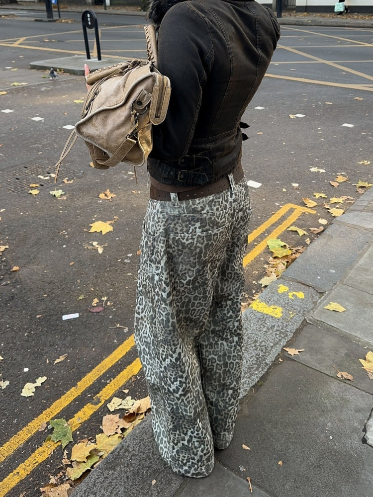Straight Leg Animal Print Jeans-Massicos