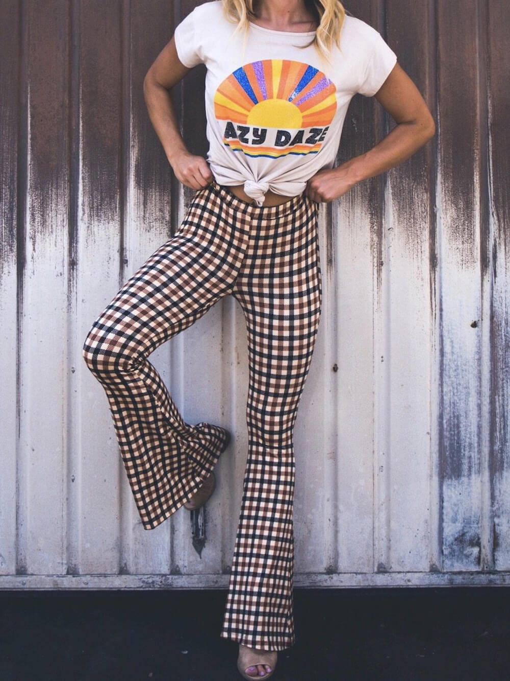 Versatile Casual Plaid Bootcut Trousers-Massicos